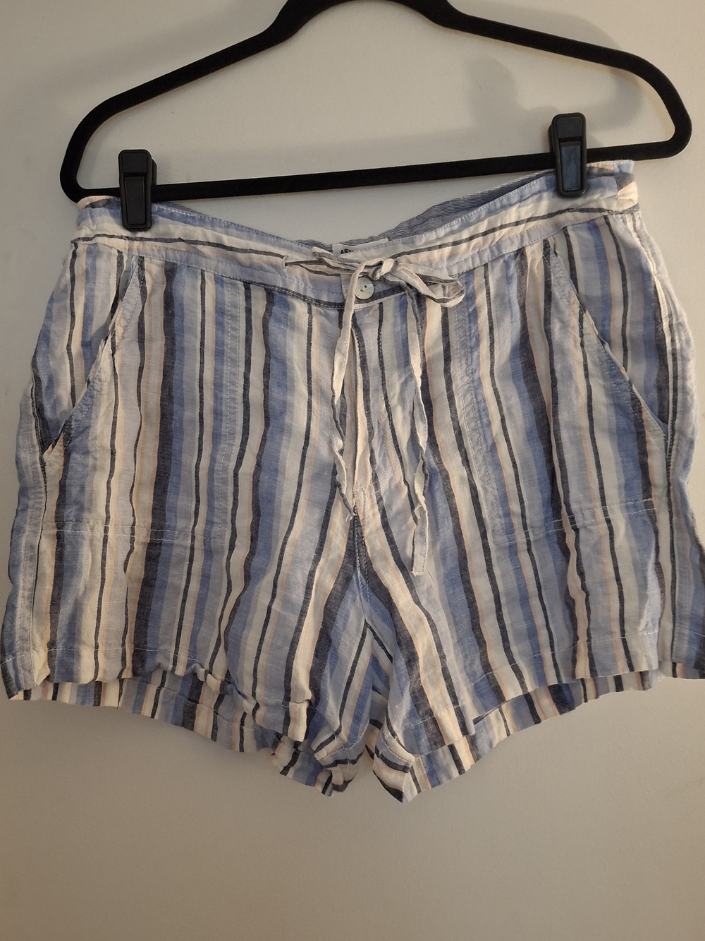Artisan Ny Women's Blue & White Striped High-Waist Drawstring Linen Shorts